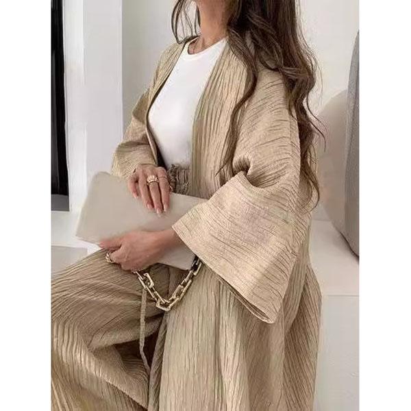 Однотонные складчатые брюки, комплекты, женские, свободный длинный кардиган, широкие брюки, комплект из двух предметов, модные повседневные женские костюмы для поездок на работу