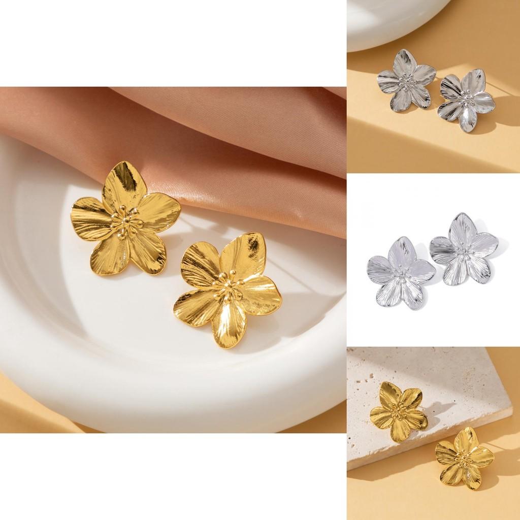 Chic Ins Style Gold Alloy Floral Earrings For Women Perfect For Any Occasion