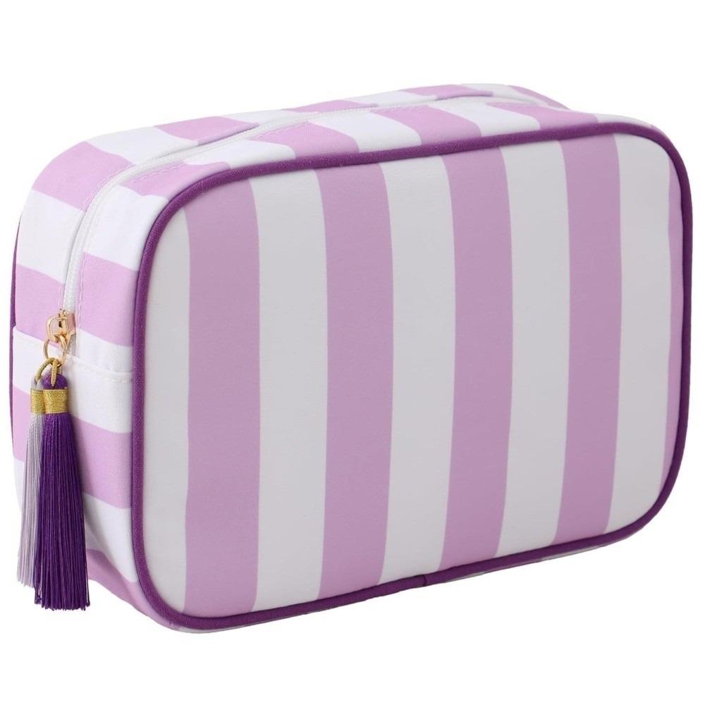 Large Capacity Portable Cosmetic Bag Large Striped Makeup Bag Portable Pouch Girls