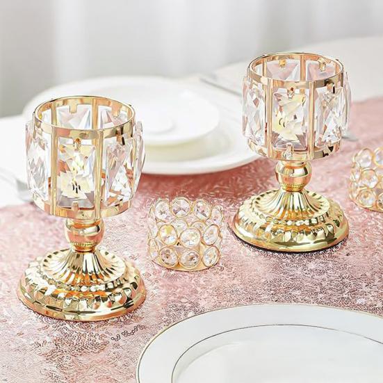 Faux Crystal Candle Holder European Style Candle Cup Shiny Tealight Holder Table Centerpiece for Home Wedding Party Decoration