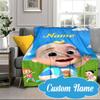 Custom Name Coco-melon Happy Journey Blanket bed sofa Blanket Flannel Blanket for Camping, Hiking, Picnic Essentials,gift for Fan family