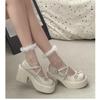 Fashion Women's Shoes 2025 Fashion New Round Toe Women's High Heels Autumn Bow Buckle Solid Color Dress Thick Sole Thick Heel Pumps