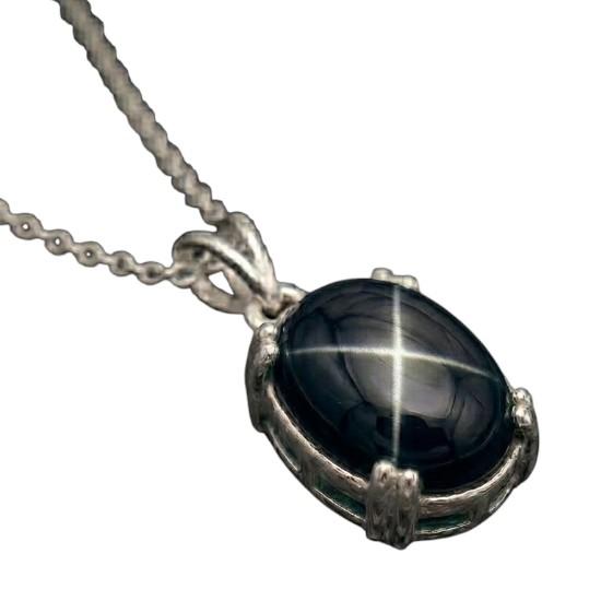 Genuine Black Star Sapphire Necklace – 925 Sterling Silver – Minimalist Vintage Style – Handmade Gift for Her - Flash Light Star Gemstone