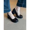 Sheepskin Version~ French Round Head High Heels for Women's Commuting Light Mouth Thick Heel Single Shoes Temperament One Pedal Mary Jane Shoes