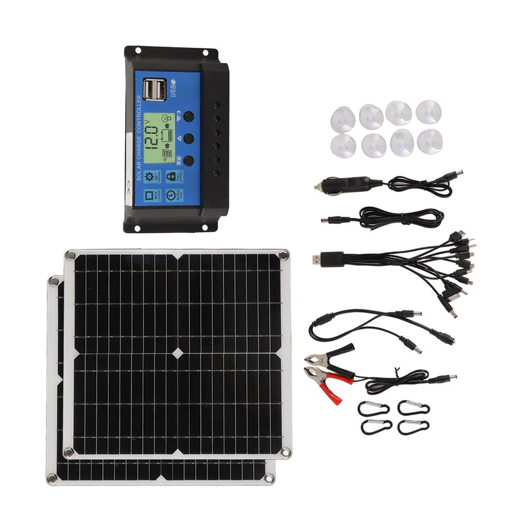 Solar Panel Kit 50W Solar Panel 60A Solar Charge Controller Set with 2 USB Output for RV Camping