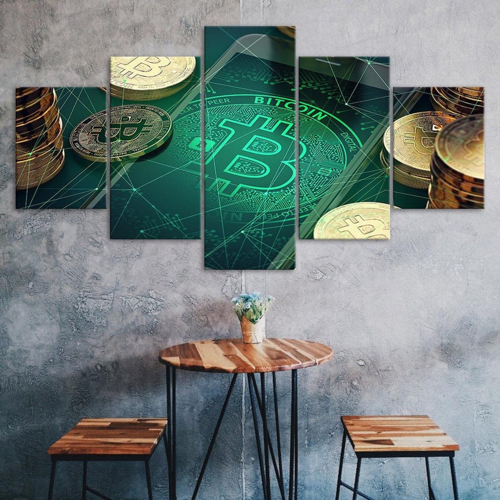 Bitcoin Network Crypto Poster 5 Piece Five Panel Wall Canvas Print Modern Art Picture Home Decor Gift For Him For Her