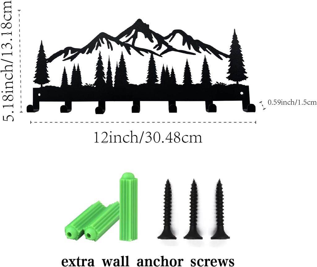 Mountain Shape Metal Wall Key Holder 7 Hooks Decorative Organizer for Entryway Hallway Kitchen Office Pattern 76