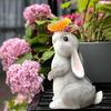 Garden Statue Outdoor Decoration Dog Rabbit with Solar Butterfly Light for Patio Yard Ornaments Resin Animal Figurine