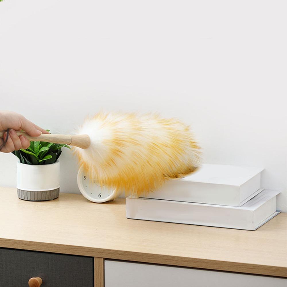 Yellow Long Wooden Handle Static Wool Duster Car interior ash cleaning