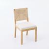 Mid-Century Modern Rope Rattan Dining Chairs Set of 2, Cane Backrest and Padded Seat, Linen Upholstered, Natural Finish, Beige,DE1883MT