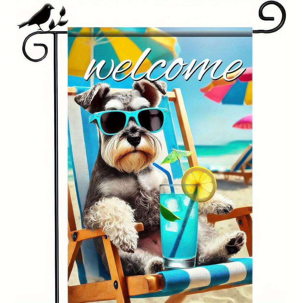 Summer Garden Flag Schnauzer Dog Flag 12x18 Vertical Double Sided Beach Welcome Seasonal Cute Puppy Yard Flag Outdoor Decoration for Porch Lawn Patio