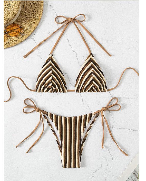 Полосатое женское махровое бикини и плавки: Сексуальный треугольный купальник