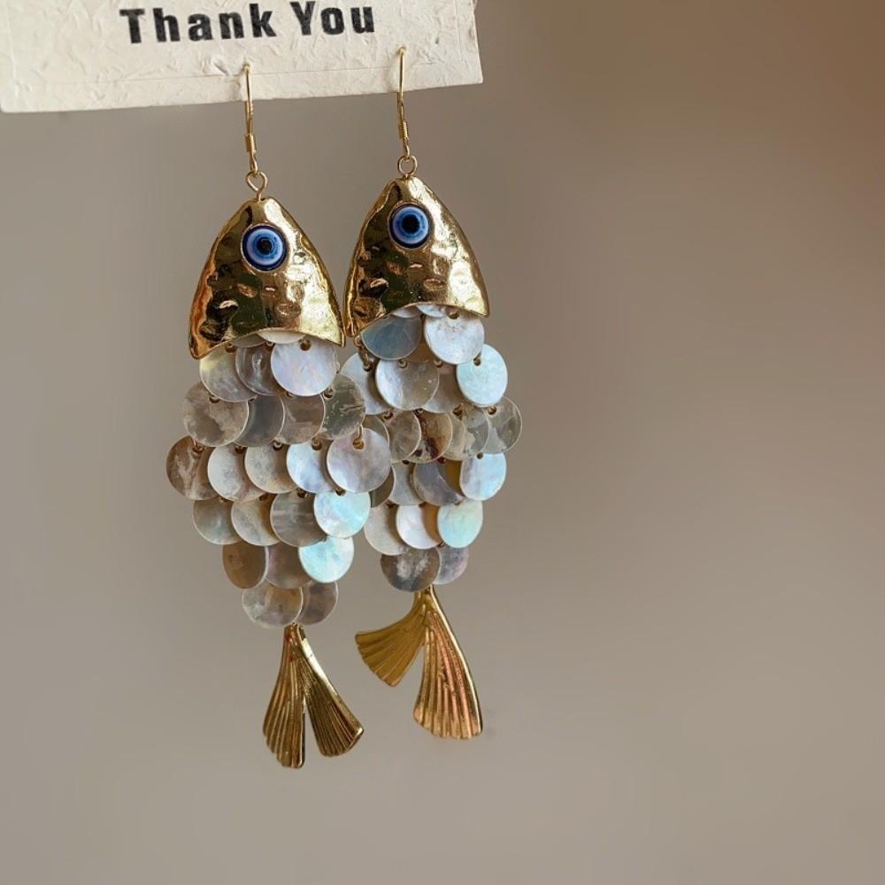 Personality Imitation Shell Tassel Earrings Elegant Dangle Earrings Fish-shaped Earrings Festival