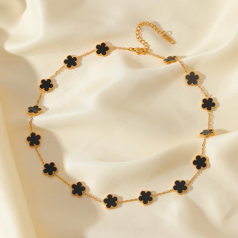Stainless Steel Gold Color 5-Leaf Flower Necklace for Women Fashion New Party Gift Clover Neck Chain Jewelry Collar