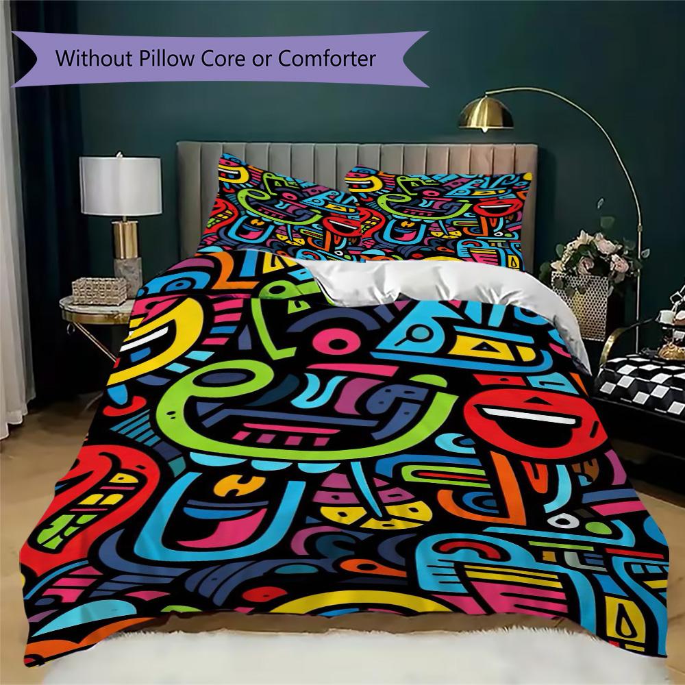 Fun colorful style Pattern Bedding,Quilt Set Quilt Cover Pillowcase Home Birthday Gift (1*duvet cover+2*pillowcase,without core)ZSJT0917444