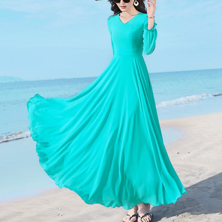 Летняя мода Новое корейское простое элегантное шифоновое платье средней длины Однотонное V-образный вырез Талия Молния Пэчворк Платья с рукавами-бабочками