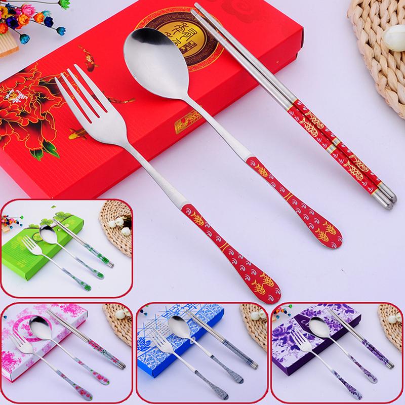 3 шт. столовых приборов из нержавеющей стали палочки для еды ложка вилка подарочная коробка портативный дорожный набор столовых приборов кухонные принадлежности
