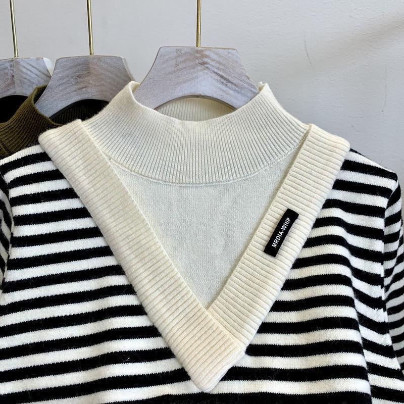 Sweater for Women Autumn Winter Thickened Warm Knitted Stretchy Long Sleeve Oversize Long-neck Tops