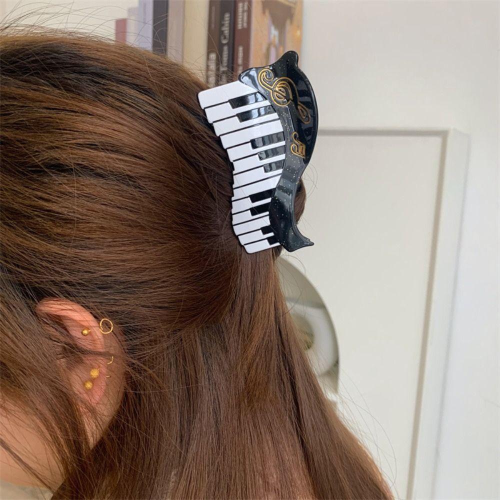 Piano Music Hair Clip Video Tape Big Shark Clip Funny Acetate Guitar Hair Claw Girl
