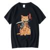 Men's T-shirt Top Quality 100% Cotton Short Sleeve Cool Knife Cat Print O-neck Casual Loose Hip Hop For Men Summer Male Tee Tops