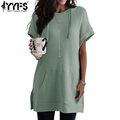 Женские модные повседневные однотонные свитера с круглым вырезом и осенне-зимним принтом с короткими рукавами