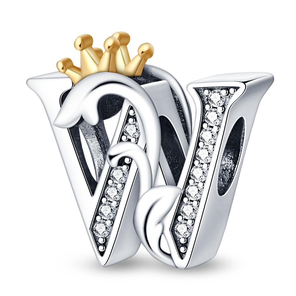 Fit Qikaola 925 Bracelets Charms Classic Crown 26 Letters Alphabet Charms Beads For Women Fine DIY Wedding Jewelry Gift
