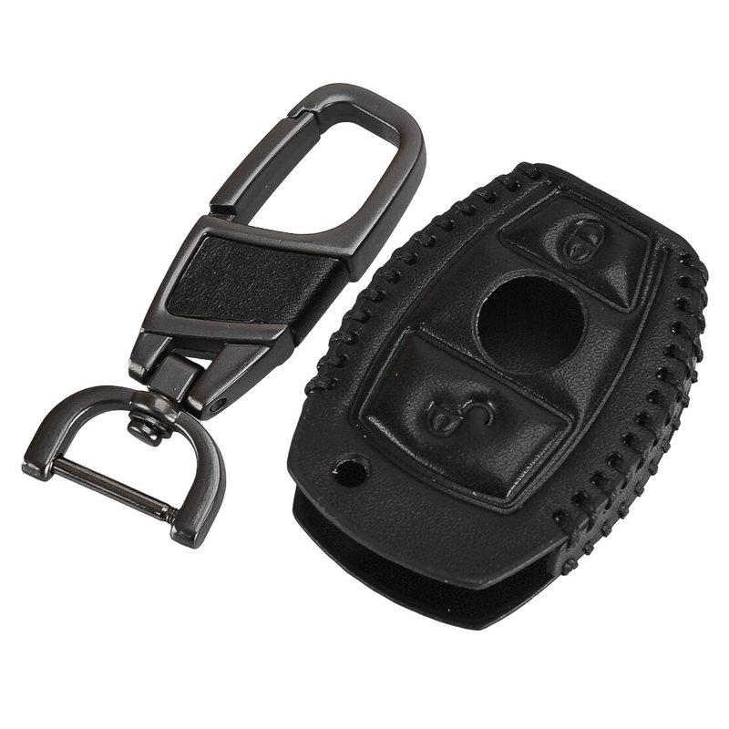 Black 2 Buttons PU Leather Remote Key Fob Case Cover Fit for Mercedes Benz A B C E G Class CLA CLS GLA GLC GLE