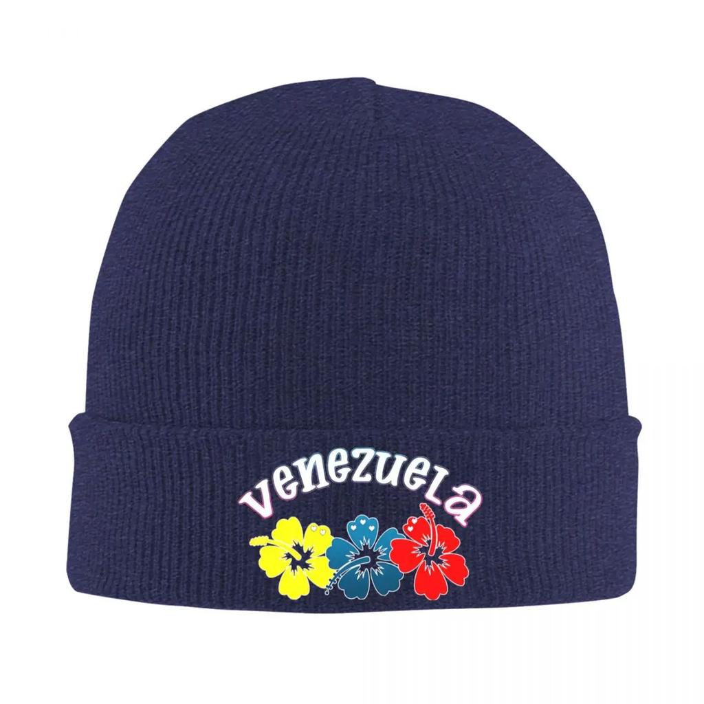 Venezuela Hibiscus Flag Bonnet Hats Knit Hat Men Women Trendy Elastic Beanie Hats Winter Outdoor Sport Printed Cap