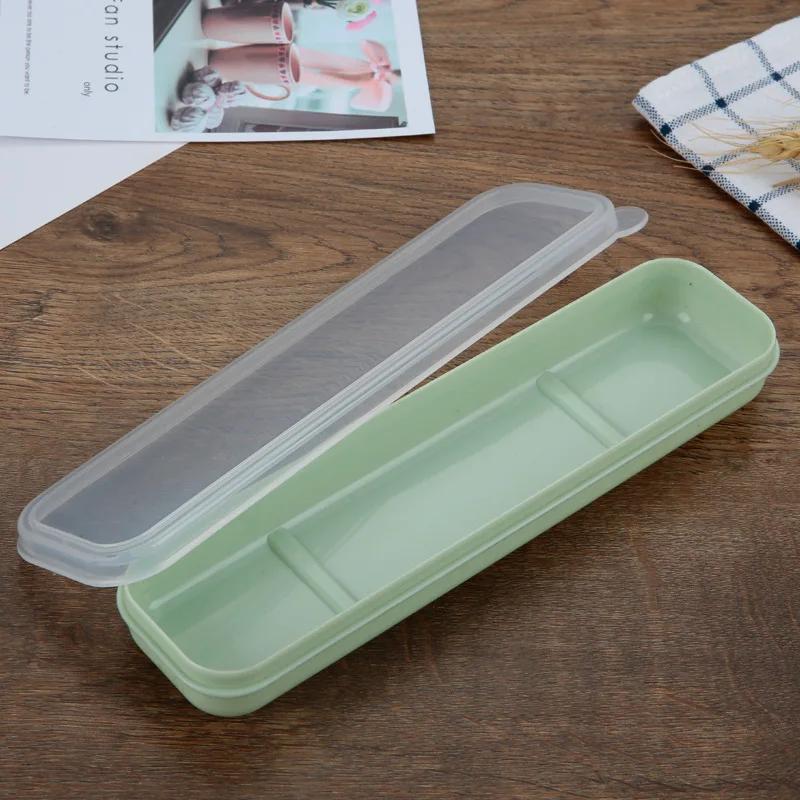 Портативный дорожный ящик для многоразовой посуды для школы и дома, практичный прозрачный чехол для столовых приборов