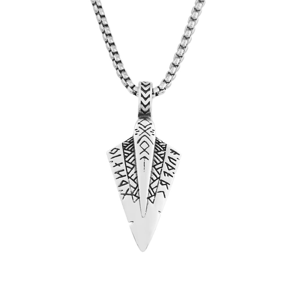 New Design Stainless Steel Vikings Arrowhead Pendant Necklaces For Men Nordic Odin Rune Necklace Pagan Jewelry Gift
