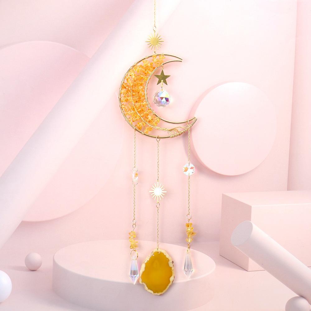 Handmade Natural Agate Moon Suncatcher Crystal Catcher Rainbow Gold Home Decor Gift for Her Modern Window Hanging Ornament