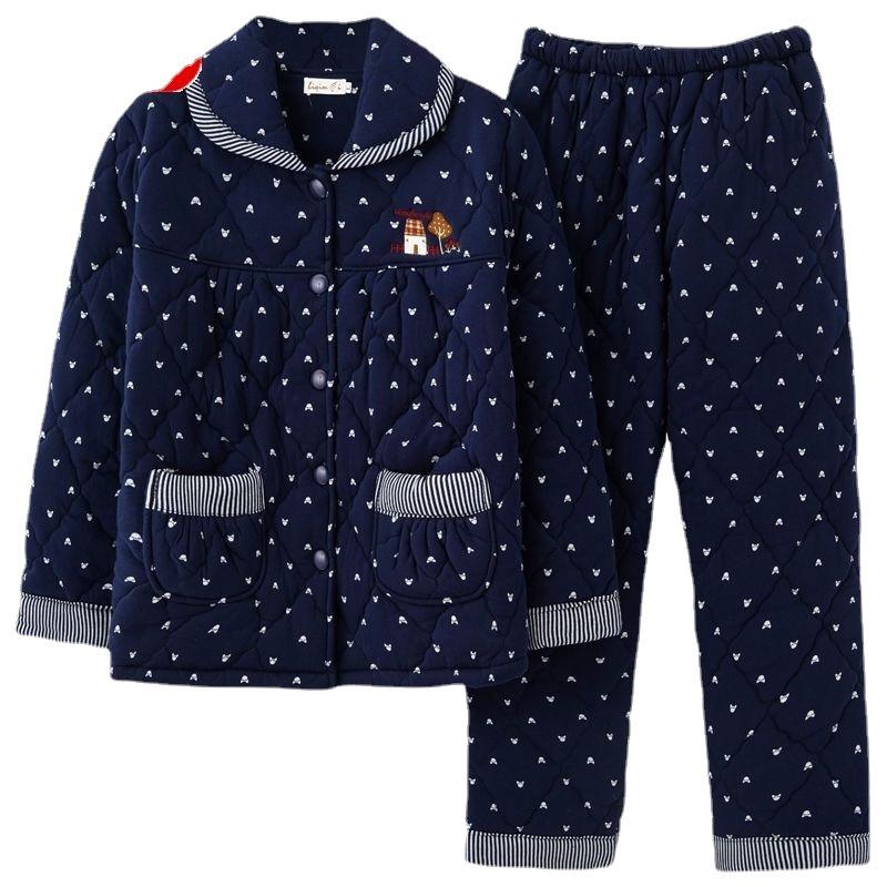 Новая осенне-зимняя женская пижама с хлопковой подкладкой, теплая домашняя одежда из хлопка, трехслойная одежда для сна большого размера, домашний костюм