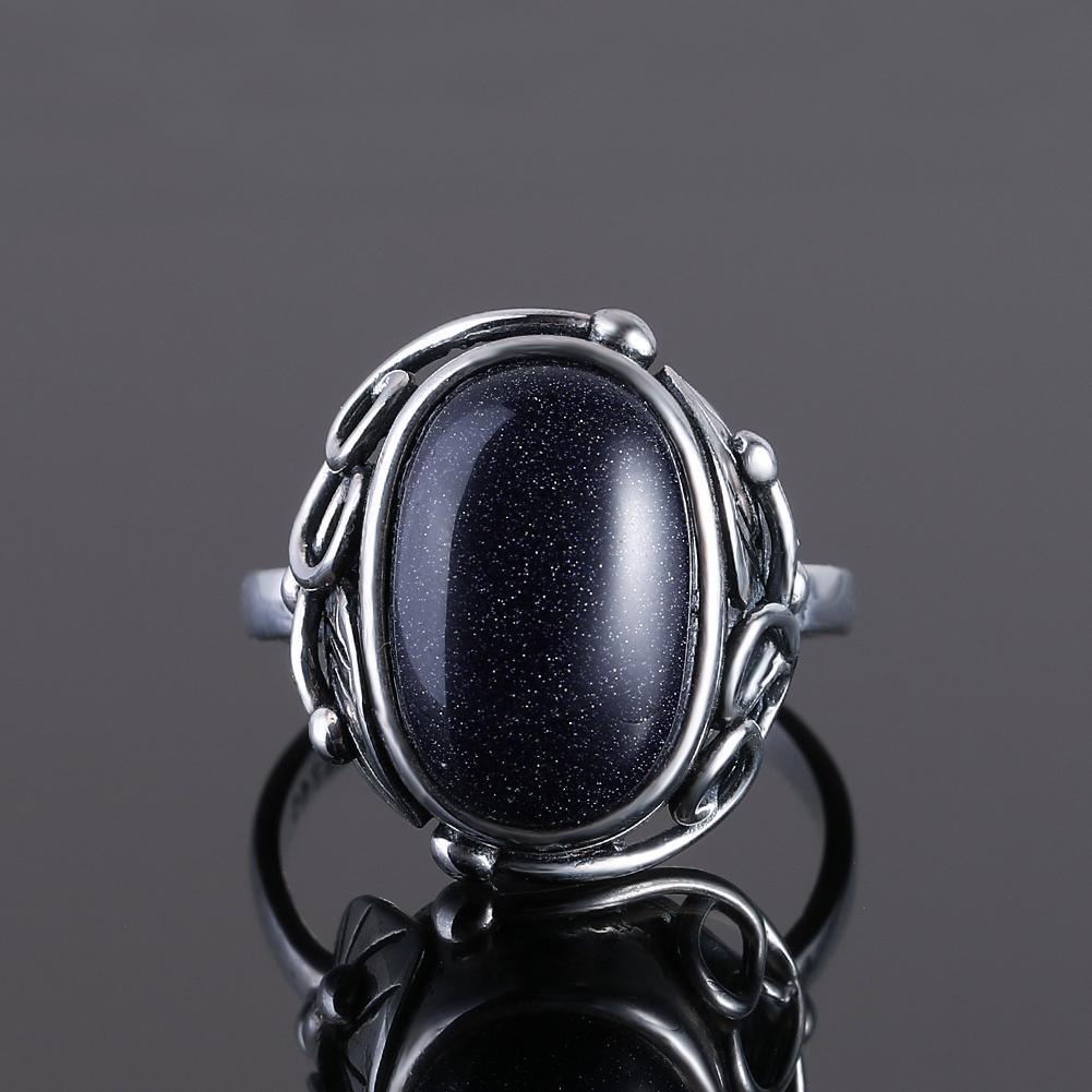 Серебряное кольцо S925 для женщин Овальное Круглое Каплевидное Натуральный Синий Песчаник Кольцо Подарок В форме Солнца Ретро Роскошное Тонкое Ювелирное изделие