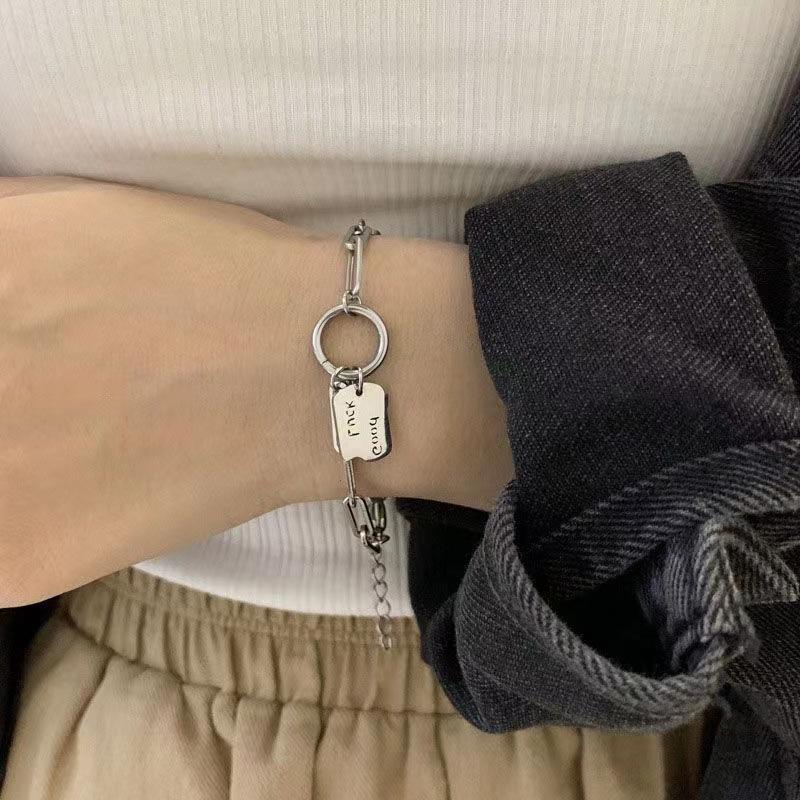 Lucky Hanging Tag Bracelet Party Versatile Jewelry Splicing Irregular Personality Bracelet Ins Minority Design Sense Neutral Simple Men Women Trendy