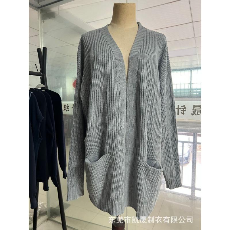 Autumn Winter Loose Casual Cardigan Pocket Sweater Ladies Solid Color Knitting All-match Outwear Female Top