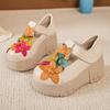 GKTINOO 2025 Весна Этнические цветы Женские туфли-лодочки Обувь из натуральной кожи Туфли на танкетке Толстая подошва Повседневные женские туфли на платформе