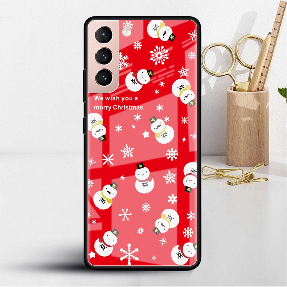 Стеклянный чехол со снеговиком и рождественским рисунком для Samsung Galaxy S22 S20 FE S21 Plus, чехол для телефона S10 5G S9 Note 20 Ultra 10 Lite Shell
