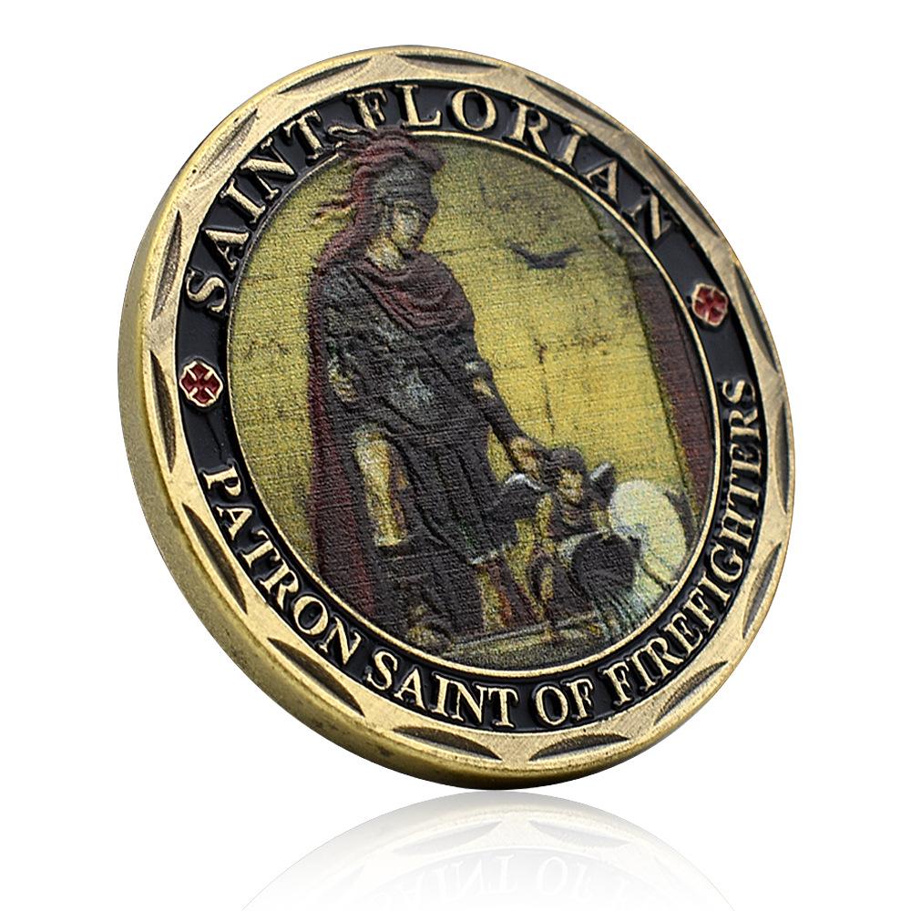 Saint Florian Copper Coin Guardian Firefighter Memorial Medal Collection Honor Courage Badge Souvenir