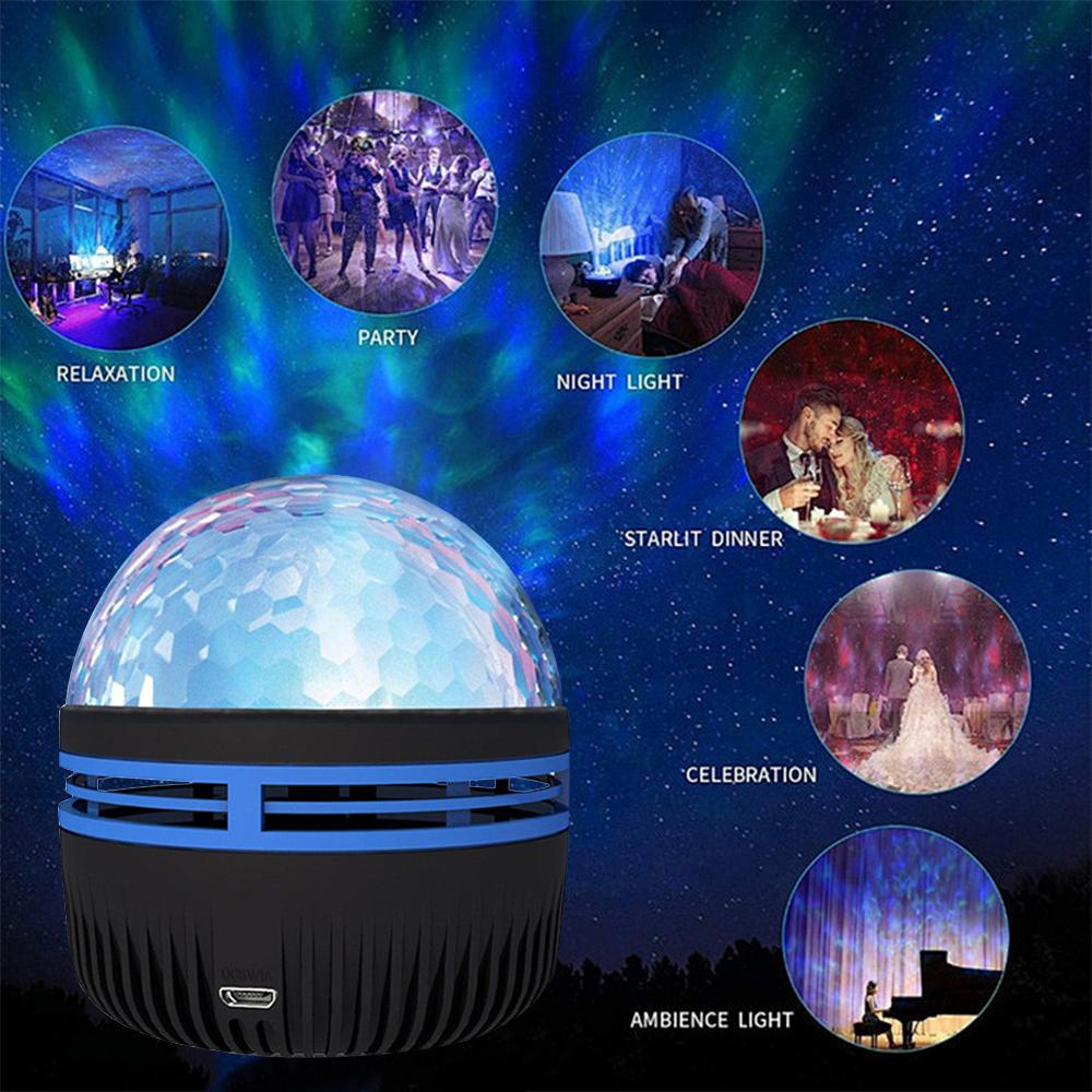 Мини-проекционная лампа звездного неба, светодиодная с 7 цветными узорами, пульт дистанционного управления, многофункциональный полярный ночник, атмосфера спальни