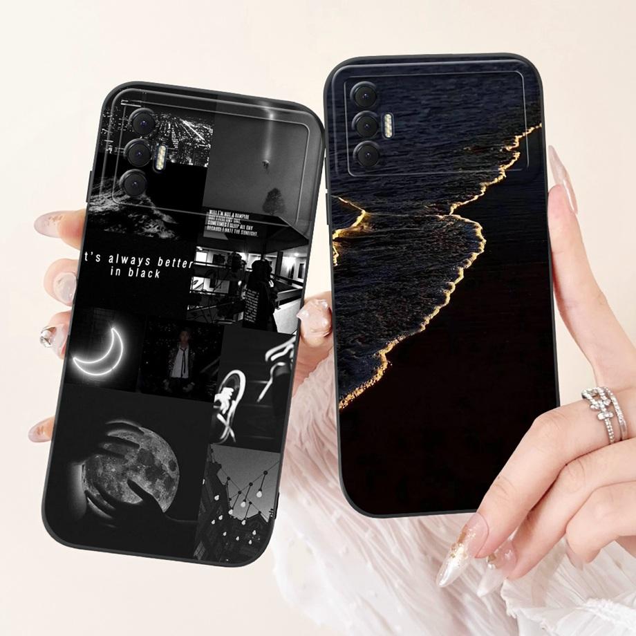 For Tecno Spark 8P KG7H KG7 KG7n Case Liquid Silicone Soft TPU Back Cover For Spark8P 8 P Phone Funda Gothic Black Night Bumper