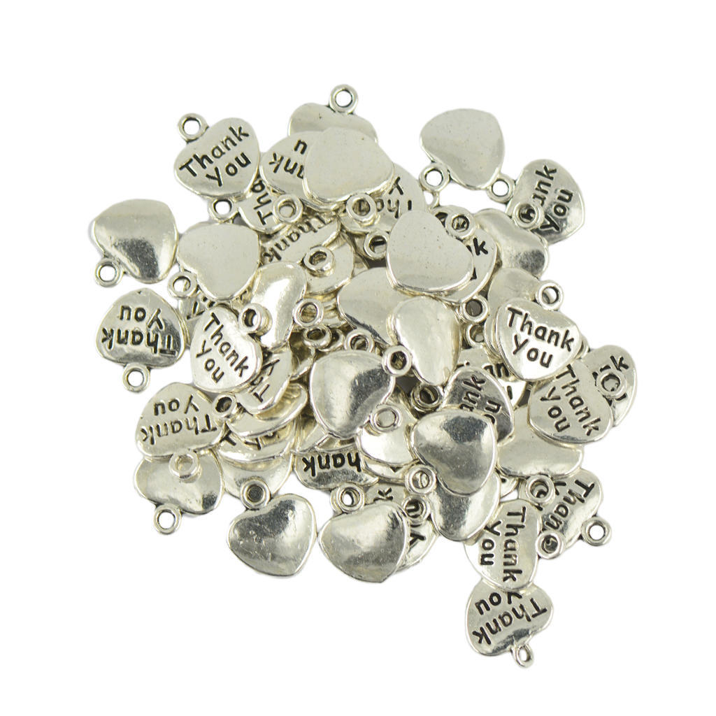 Thank You Heart 50pcs Charms Pendants For Necklace Bracelet Jewelry Diy Making