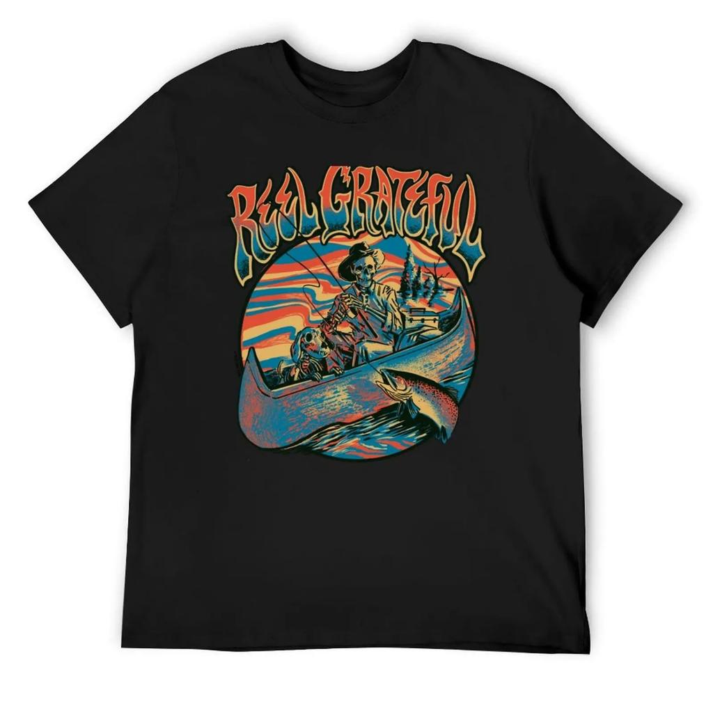Футболка Grateful Fishing Buds с катушкой, однотонная мужская футболка, аниме, оверсайз, с графическим принтом, мужские смешные футболки