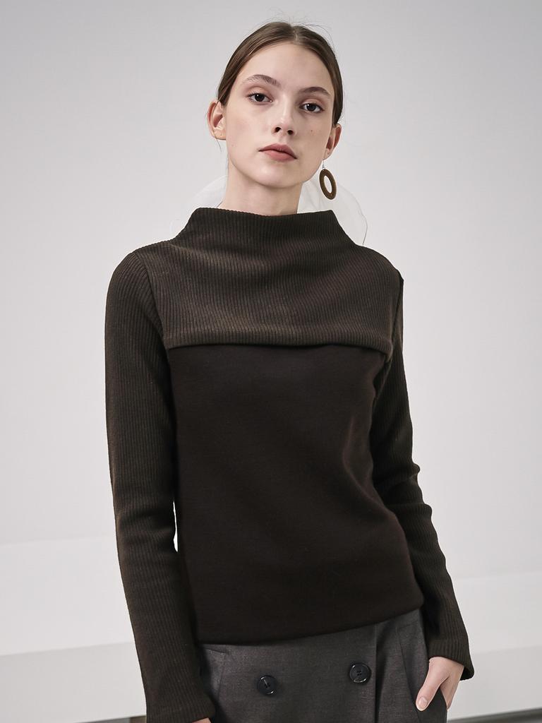 ACUD Rib Patched High-Neck Knit_Brown