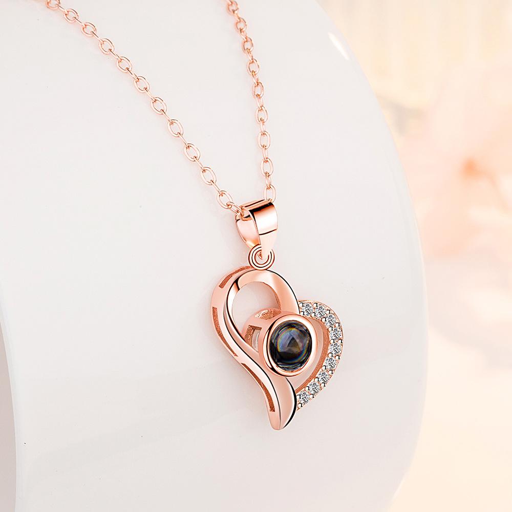 925 Sterling Silver Fashion 100 Languages I Love You Projection Stone Love Necklace Pendant, Valentine's Day Anniversary Gift