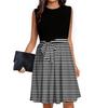 Women's Fashion Striped Printed Casual Lace-up Sleeveless Round Neck Splicing Short Dress