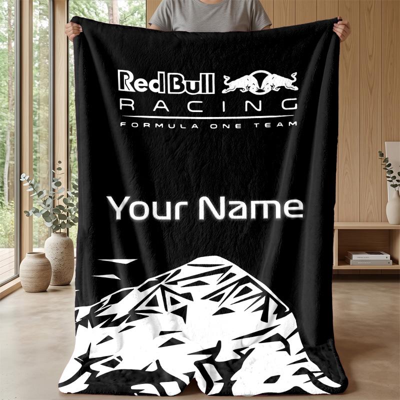 Red Bull Racing Custom Flannel Throw Blanket Print Your Name Text Soft Warm Blanket Holiday Present