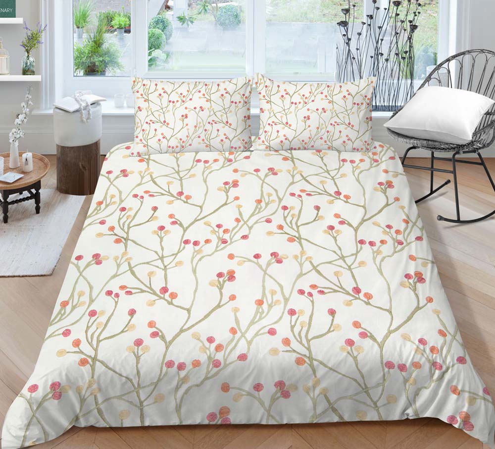 Branch Print Quilt Cover Pillowcase 2 or 3 Pieces of Plant Bedding Set Single Bed Double Bed Full Size Washable Zippered Bedding