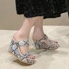New Stylish and Simple Snake Pattern High-heeled Slippers Wedge Heel Thick-bottomed Water Table Muffin Women's Shoes Printed Cool Slippers Women