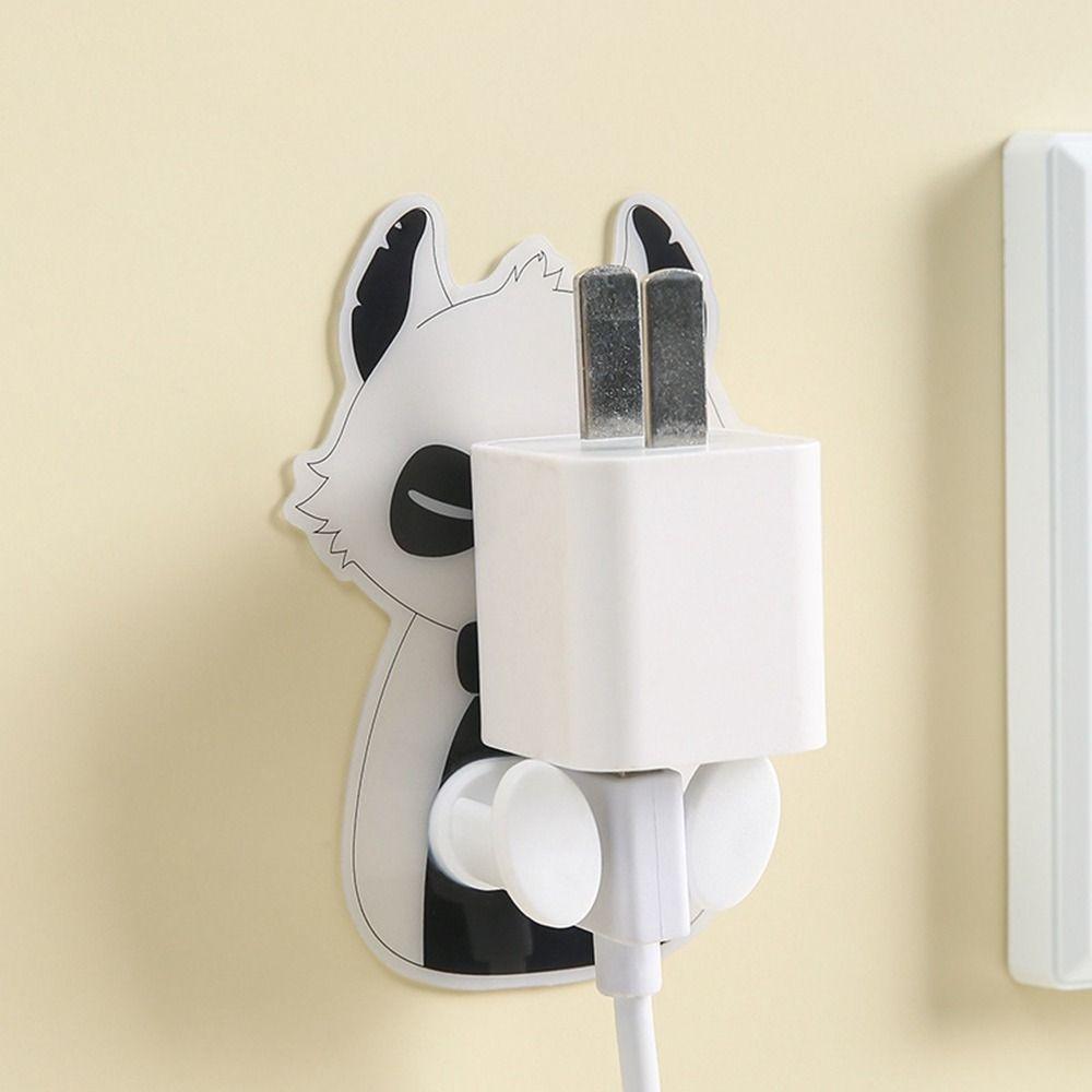 Self Adhesive Cartoon Plug Hanger Plastic Socket Storage Rack Cute Animal Wall Plug Home