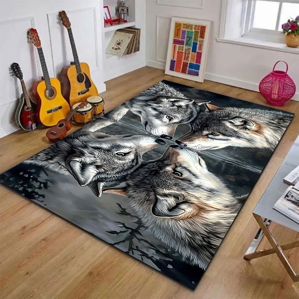 "Reflective Wolves at Water's Edge" Patterned carpet, suitable as a non slip play mat for the living room and bedroom sofa